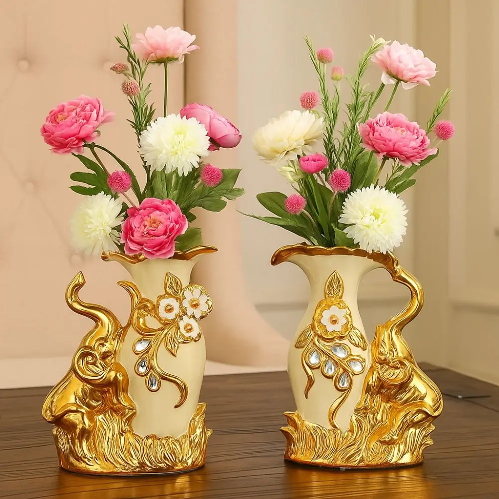 

Arrangement Modern Elephant Vase Luxury Decorative Ceramic Gold Vase European Style Flower Container Home Decoration