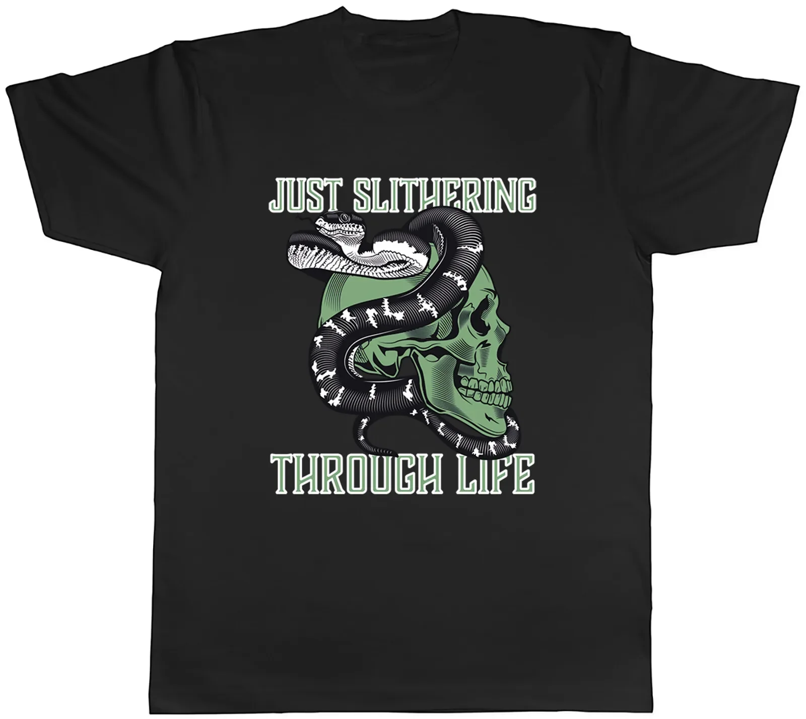 

Snake Skull Graphic Tee Just Slithering Through Life Men's Breathable Cotton T-Shirt