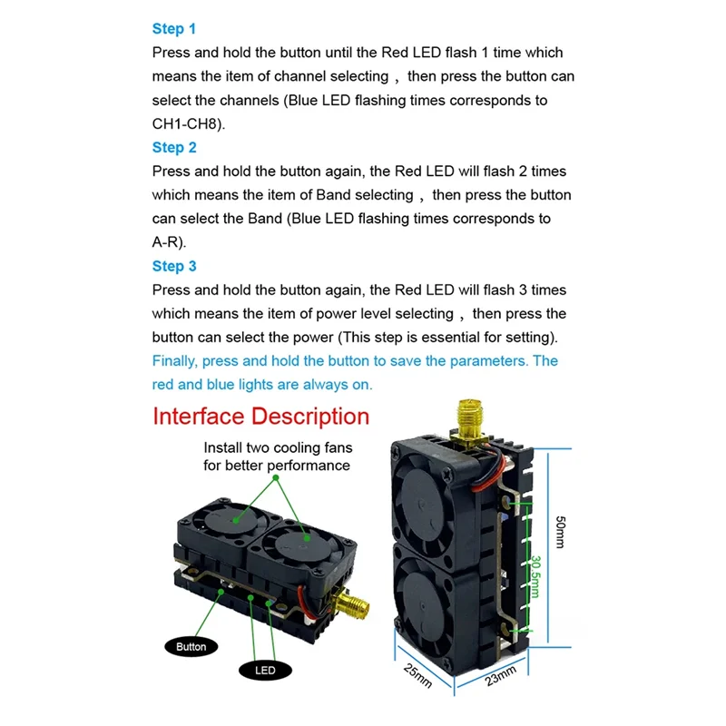 ABSQ-5.8Ghz 5.5W جهاز إرسال الفيديو VTX 48CH 200Mw/500Mw 1000Mw/5500Mw قاذفة الطاقة القابلة للتعديل لطائرة سباق FPV طويلة المدى بدون طيار