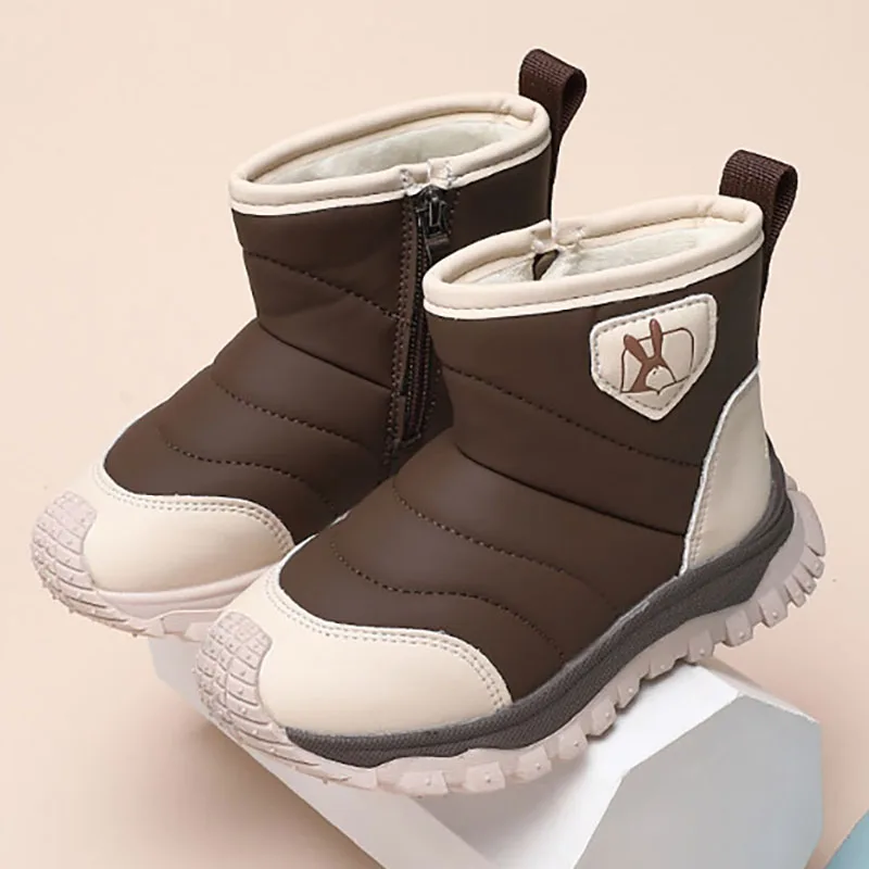 Winter Plush Boots For Children PU Leather Waterproof Teenager Boy's Snow Boots Thick Warm Faux Fur Boots For Girls