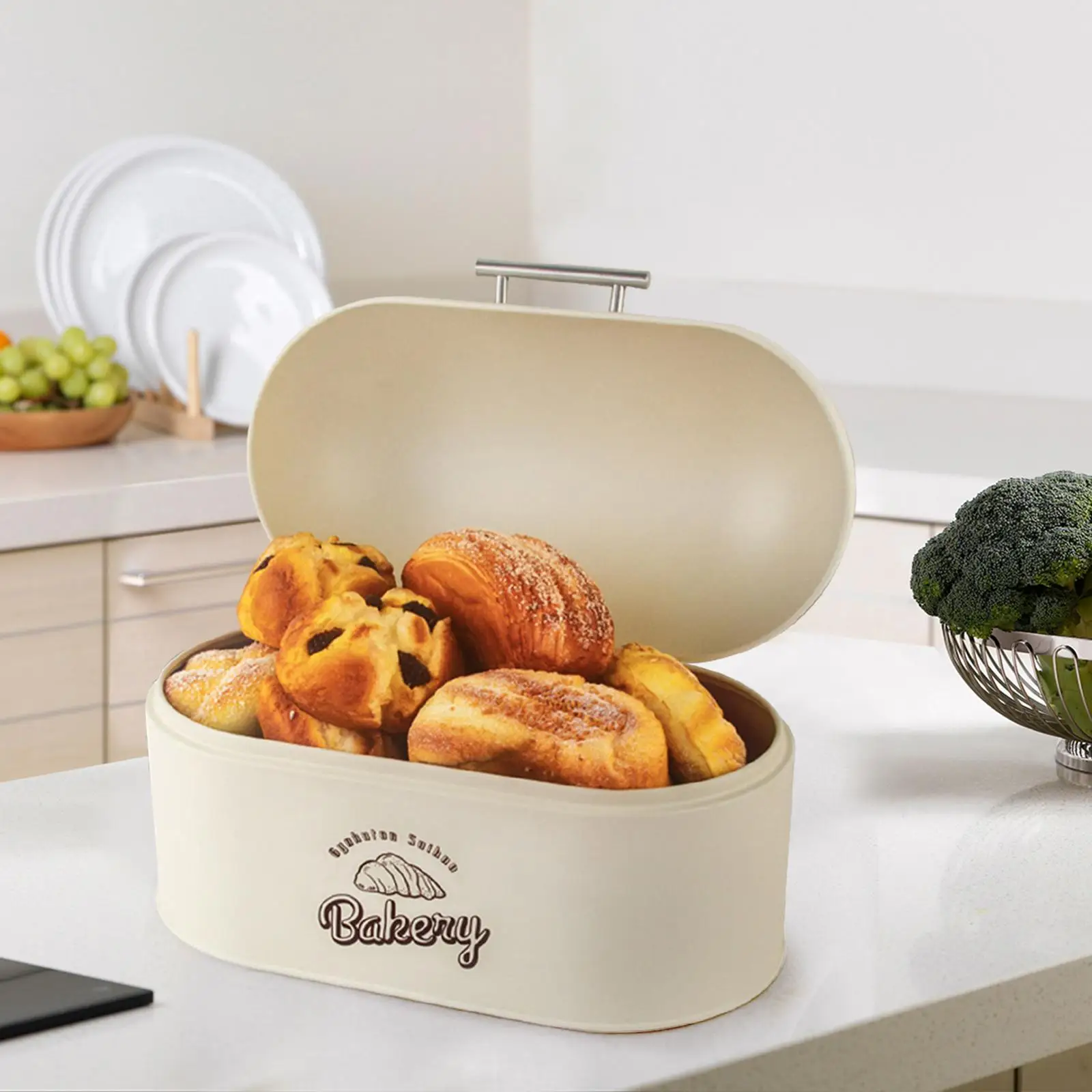 

Metal Bread Box Bin with Hinged Lid Organization Metal Bread Storage Bin with Lid for Pantry Pancakes Countertop Home