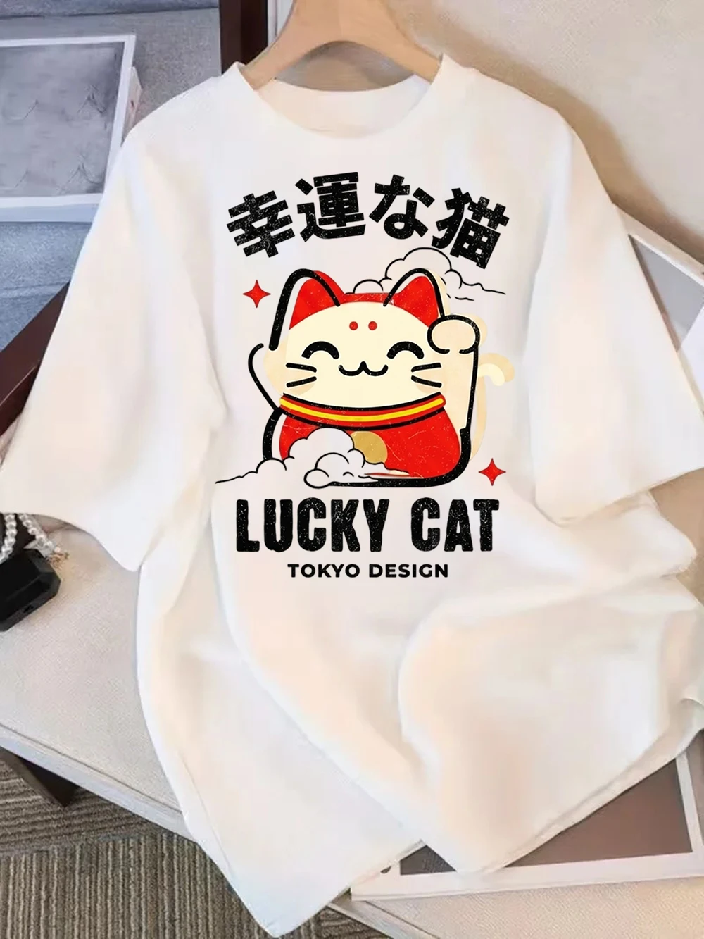 Retro Style Cat Printing Loose Short-sleeved T-shirt Pregnant Woman with Summer Round Neck Top  Y2k Top Women T Shirt Goth