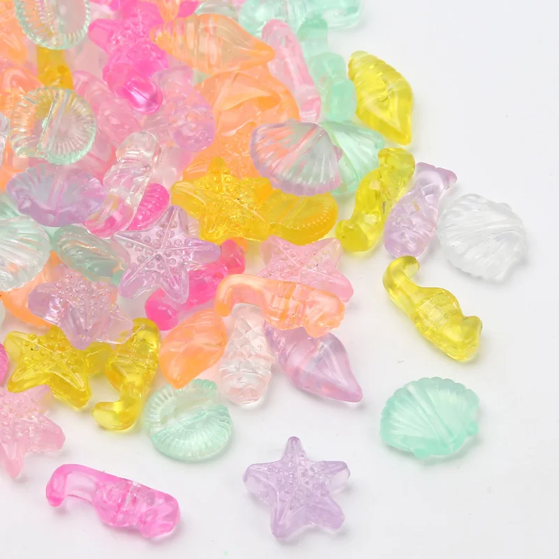 9-15mm 200pcs Starfish Shell Marine Animal Mixed Colored Transparent Acrylic Beads For Jewelry Making DIY Necklaces Accessories