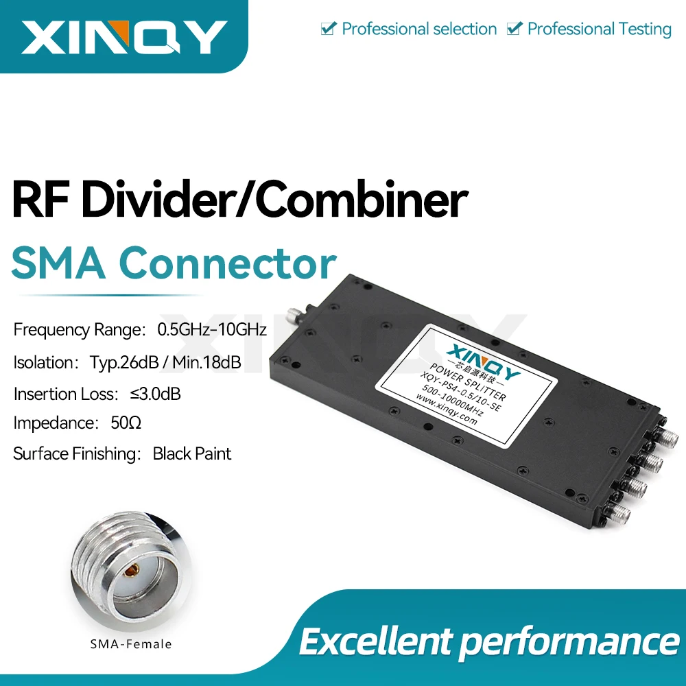 Xinqy 0.5-10Ghz Rf Coaxial Power Divider Sma One-To-Four Signal Power Distributor 50 Ohm 20W Splitter