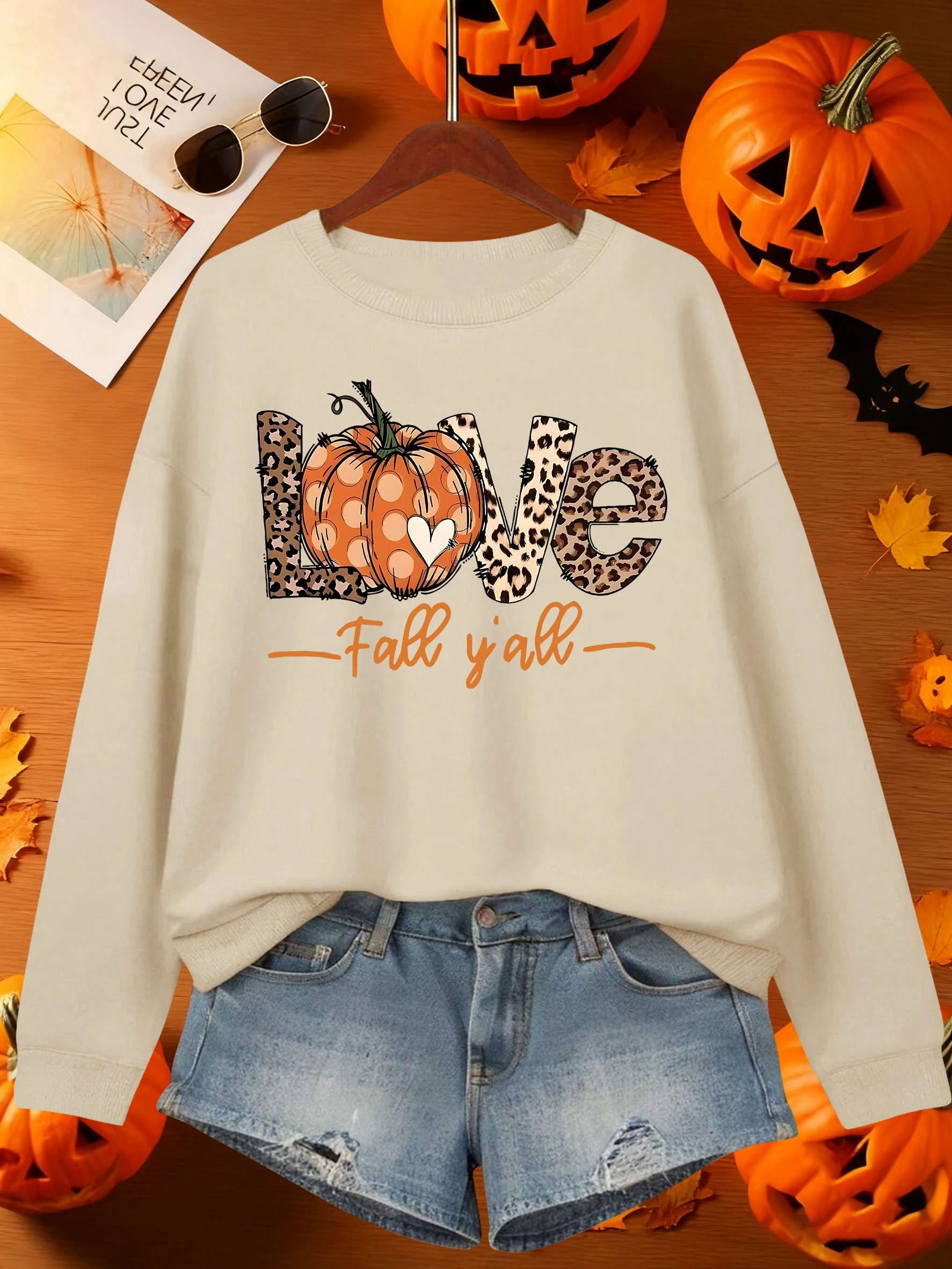 러브 해피 할로윈 프린트 여성 스웨트셔츠 패션 캐주얼 풀오버 힙합 Y2K 의류 편안한 가을 스트리트웨어