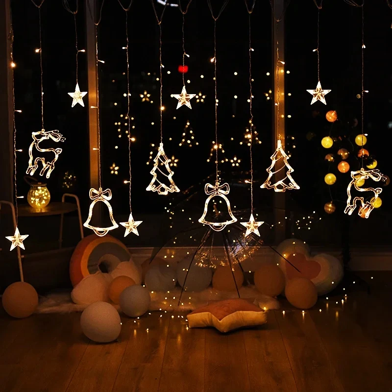 Luci natalizie 2024 LED festone String Fairy Garland Curtain Light Decor per natale Home Holiday 2025 decorazione di capodanno