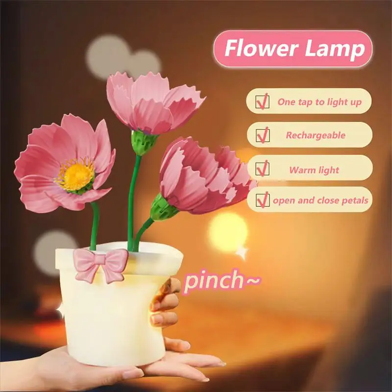 

Flower lamp, flower Silica gel night light, warm tone flower, rechargeable touch light, for home bedroom party decoration