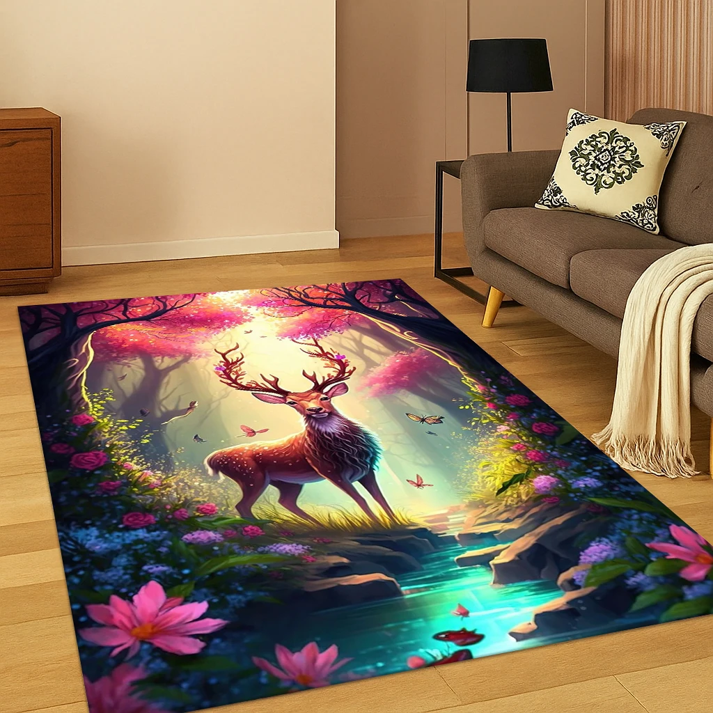 

3D Christmas Elk Cartoon Carpet Rug Floor Mat for Home Bedroom Living Room Sofa Doormat Kitchen Decor,Kid Play Non-slip Area Rug