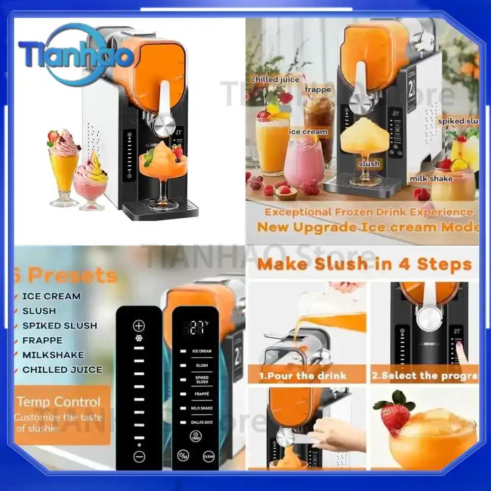 Auto-Clean Slushie Maker for Home Use No Ice Needed Frozen Drink Machine with 6 Preset Programs LED Display One-Touch
