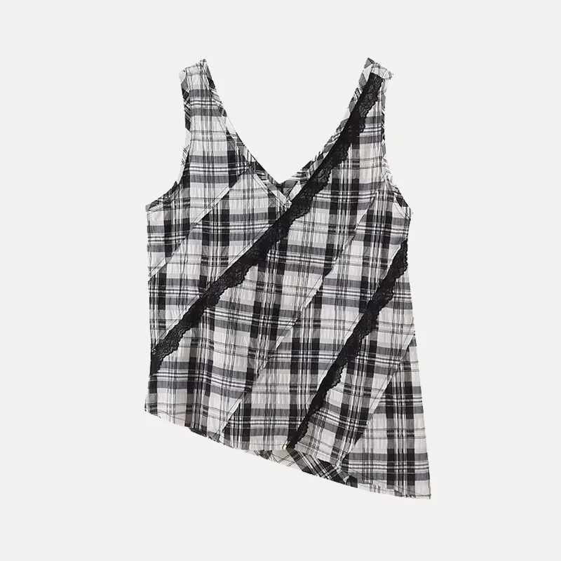 

Artistic Women's V-ne Plaid Top Slim Fit Commute Sle Polyester Fiber Regular Length Casual Summer 2025 New Arrival