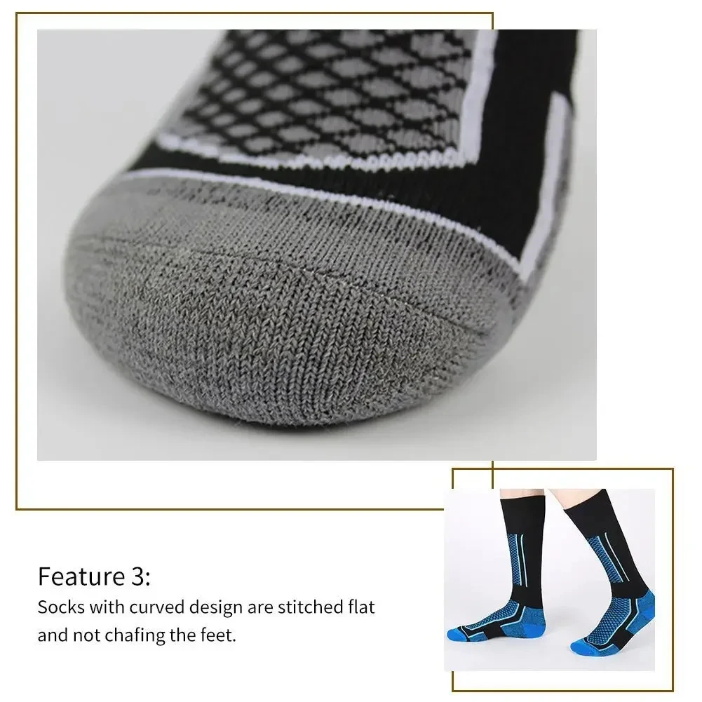 DIZETION 1 Paar Winter-warme, verdickende Skistrümpfe, Wandersocken für Damen, Herren, Kinder, Outdoor, Anti-Kälte, hohe Sportstrümpfe – Detail 7