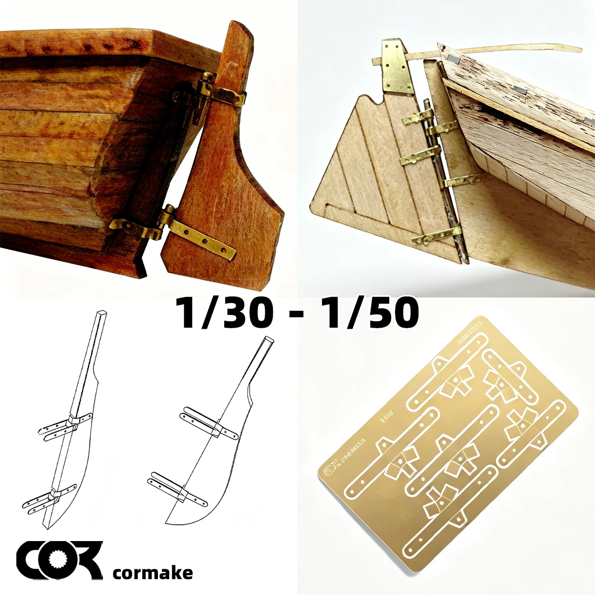 Miniature Scale Model Photo‑Etch PE Upgrade Parts Movable Ship Wheel Hinges & Oar Hooks for Wooden Sailing Boats Fits 1/40 1/50