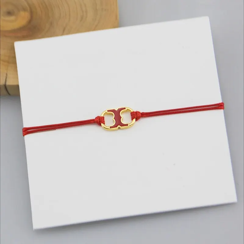 18K Gold-Plating Round Enamel Lovely Bracelet Classic Self-woven Red Rope Party Unisex Jewelry