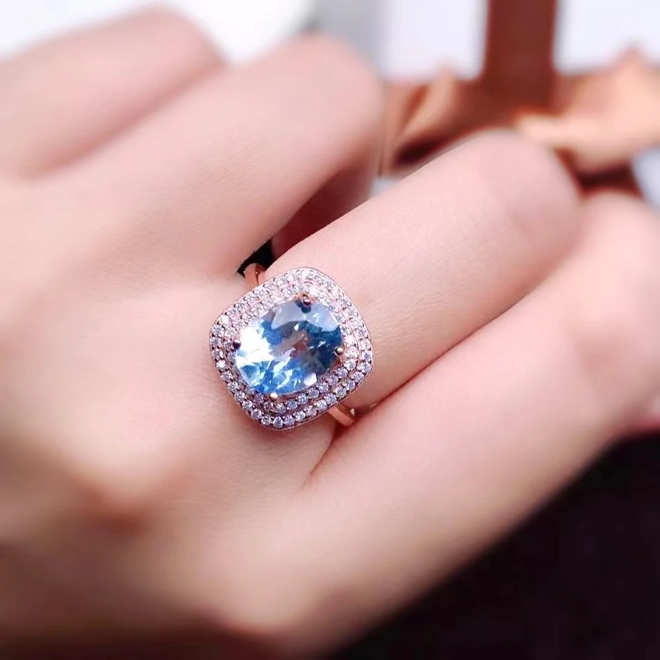 

Dazzling Silver Engagement Ring for Woman 8mm*10mm VVS Grade Natural Topaz Ring for Party Solid 925 Silver Topaz Jewelry