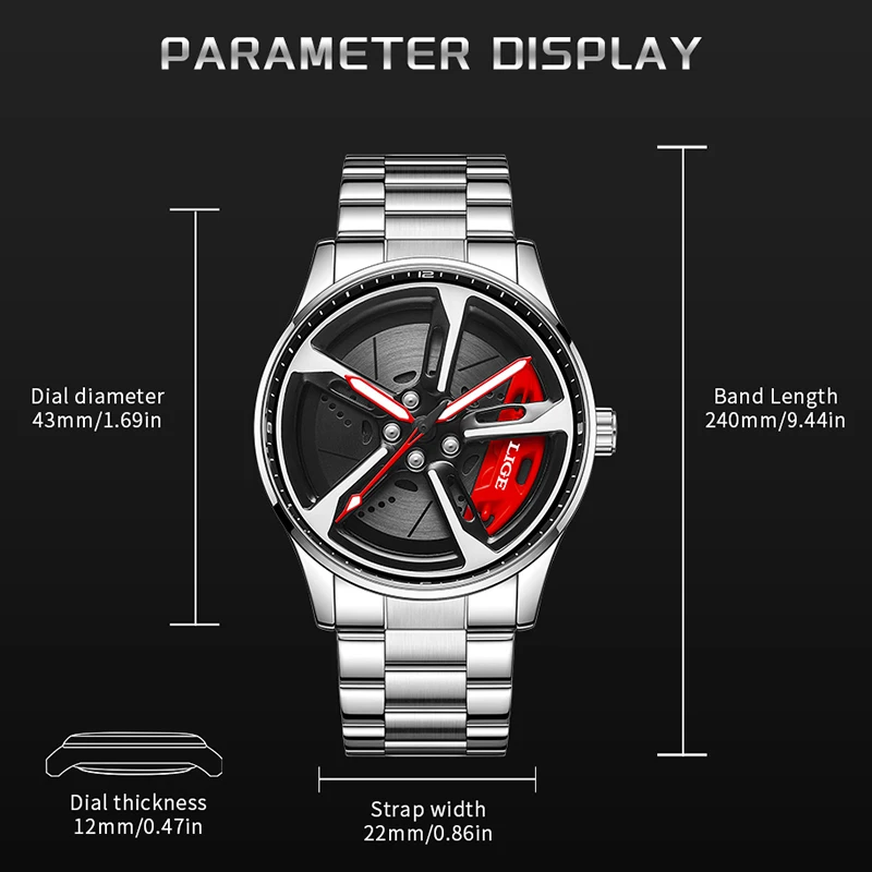 LIGE Unique Creative Quartz Man Watch Steel Band Casual Sports Waterproof Luminous Rotating Wheel Dial Watches for Men Gifts Box view 5