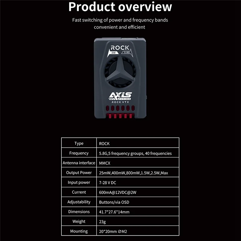 يوميًا لـ Axis Flying 3W 5.8G VTX FPV Video Transmitter مروحة تبريد مدمجة لطائرة FPV طويلة المدى RC بدون طيار