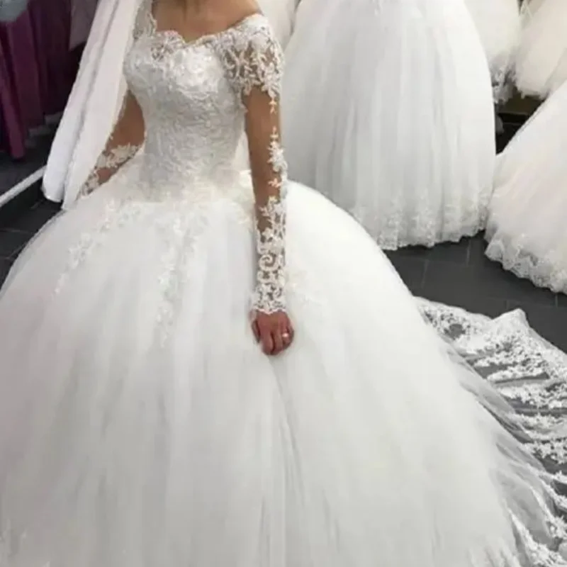 

Customized New Ball Gown Full Sleeves Lace Wedding Dresses 2025