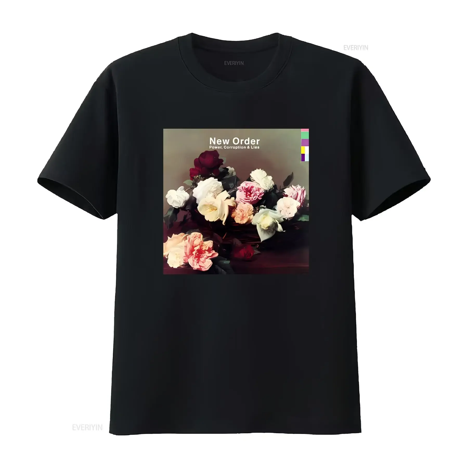 New Order Power Corruption Lies Mens Licensed Rock N Roll Band Grey T Shirt with Floral Print vintage Washed Casual graphic