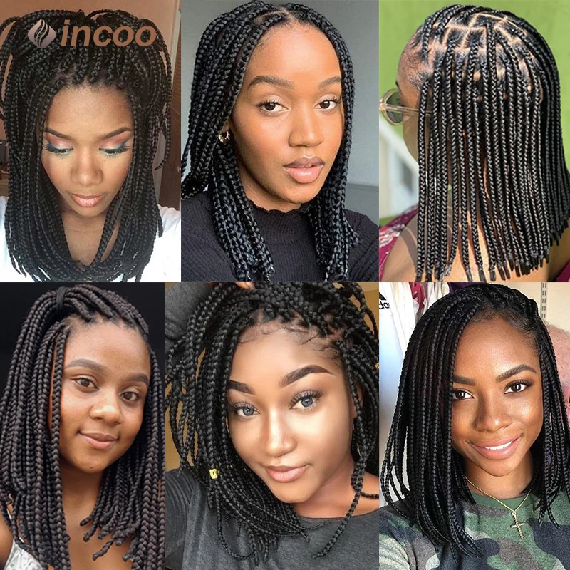 Synthetic Black Wigs Small Box Braided Wigs Incoo Short Bob Lace Frontal Cornrow Braids Lace Wigs Durable Cool For Black Women