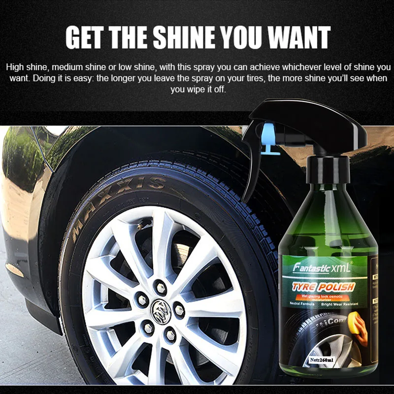 260ml Car Tire Shine Spray Tyre Gloss Tires Coating Spray Liquid Detailing Agent Wheel Brightener Anti Scratch