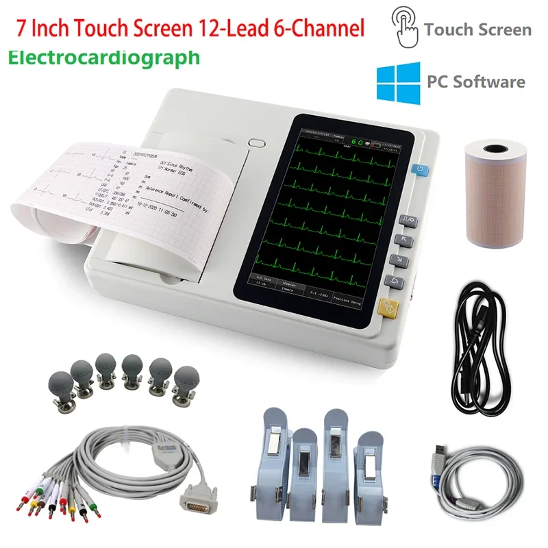 7 inch touch screen ECG301 /ECG601 Digital 3/6 Channel 12 Leads ECG/EKG Machine Electrocardiograph Optinal  Workstation software