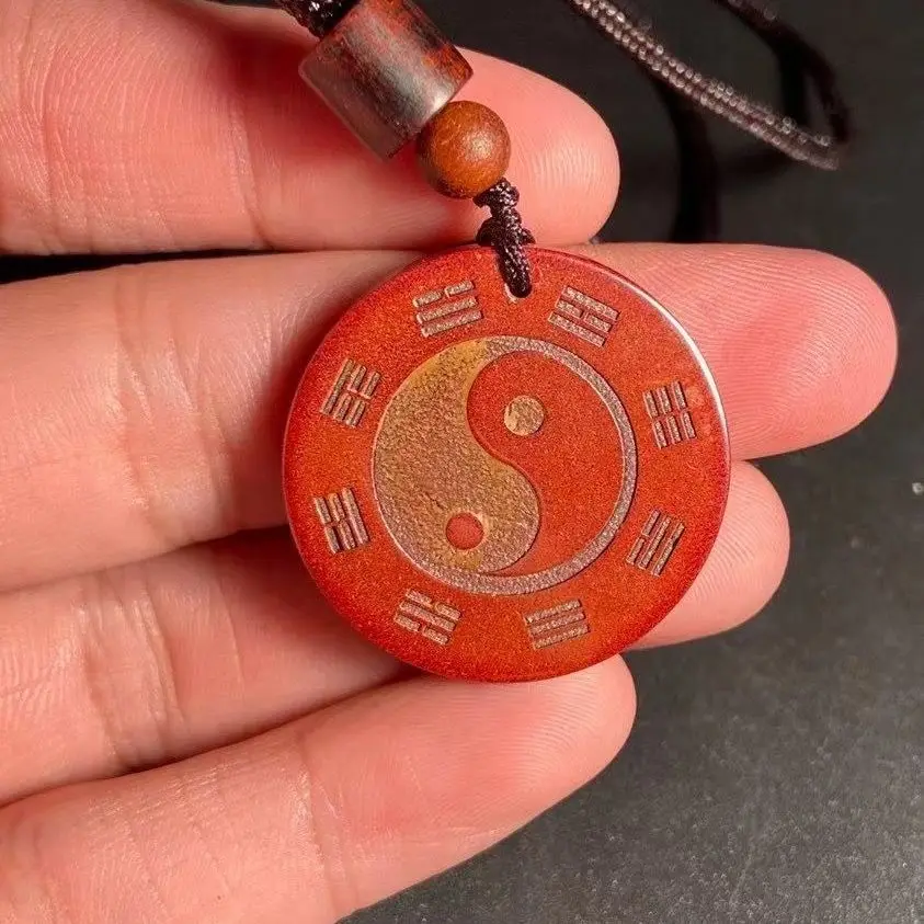 Natural High Content Cinnabar Chinese Traditional Bagua Pendant Lucky Blessing Protection Amulet Unisex Feng Shui Jewelry For