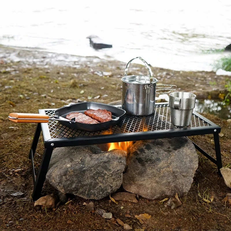 Outdoor Convenient Folding Picnic Table Barbecue Mesh Table Camping Barbecue Rack Storage Table
