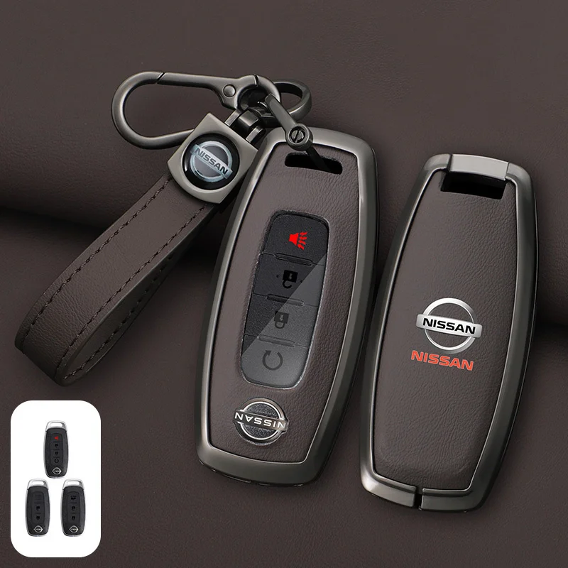 New Zinc Alloy +Leather Car Key Case Cover Shell Fob For Nissan Versa Maxima Rogue Armada Sentra Qashqai X-Trail 2/3/4/5Buttons