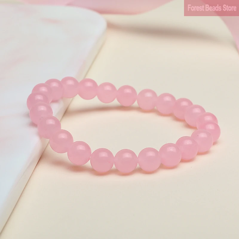 Smooth Round Beads Pink Quartzite Bracelets Natural Stone Round Bead Stretch Yoga Meditation Bangles Jewelry Gift 6/8/10/12mm