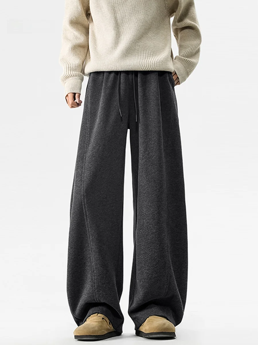 

American Casual Woolen Knife Sweatpants Men's Autumn Winter Thiened Cleanfit Loose Straight Leg Wide Leg Long Pants