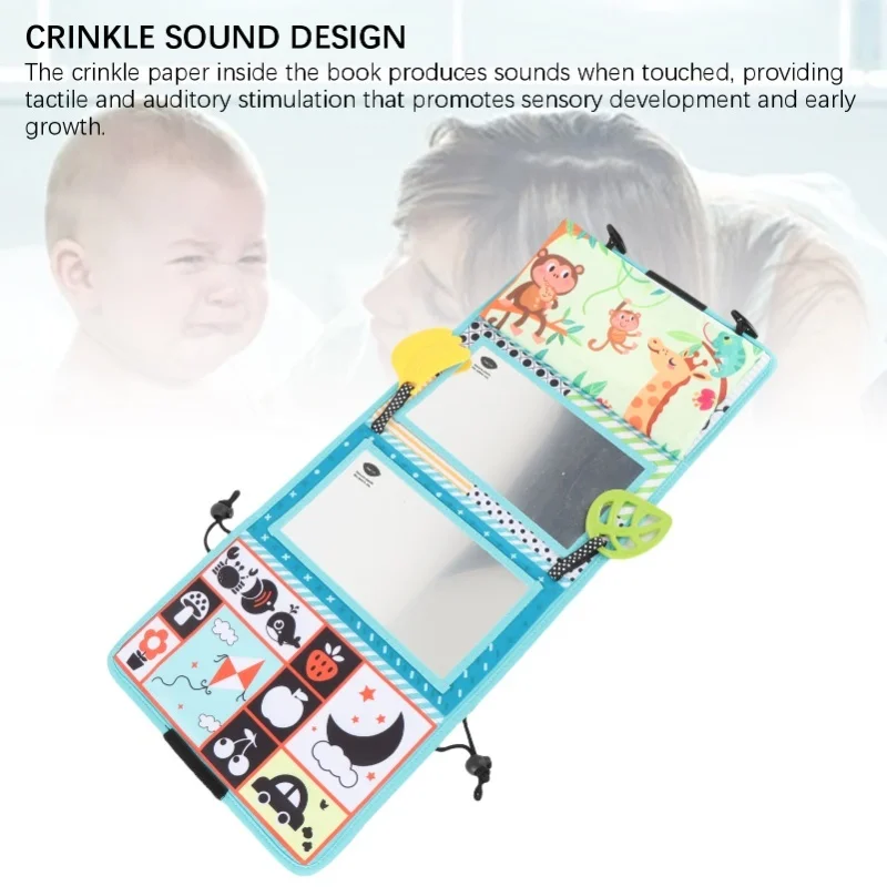 Miroir pour bébé, jouet pour le ventre, miroir de sol pliable à contraste élevé avec livre en tissu froissé