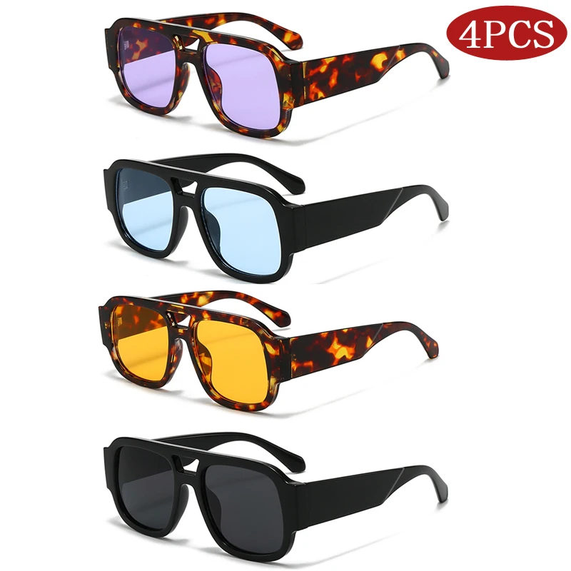 Protective Glasses 1/4 Sets Large Frame Double Bridges Square Sun Glasses Women Candy Color Men Eyeglasses Outdoor Sports Shades image 4