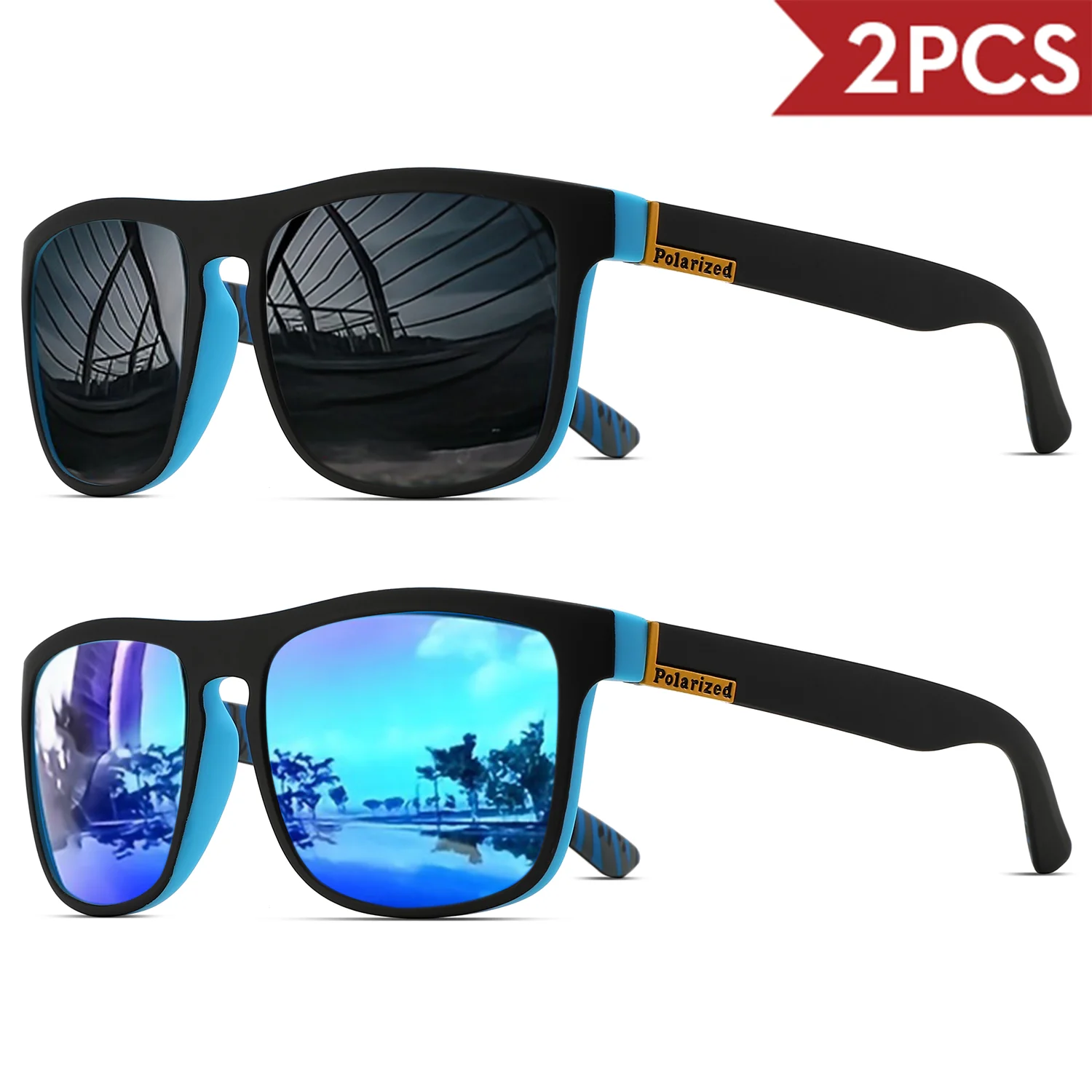 

2PCSClassic Square Polarized Sports Sunglasses Lightweight PC Frame UV400 for Driving Fishing Cycling Unisex Everyday Durability