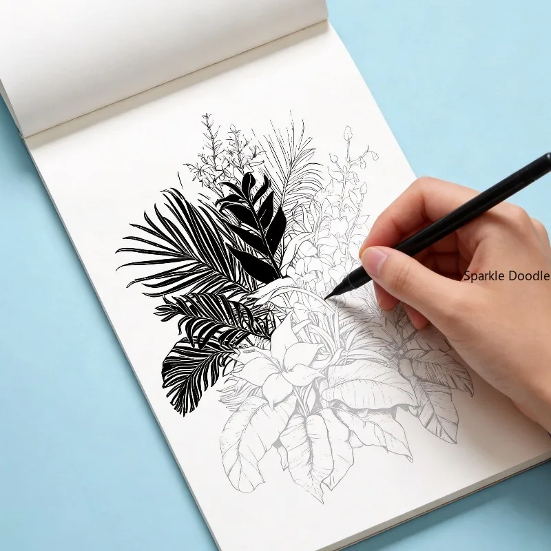 An Adult Anxiety Relieving Coloring Picture Book Black and White Line Drawing, Flower/bird/mandala and Other Themes, 24 Patterns
