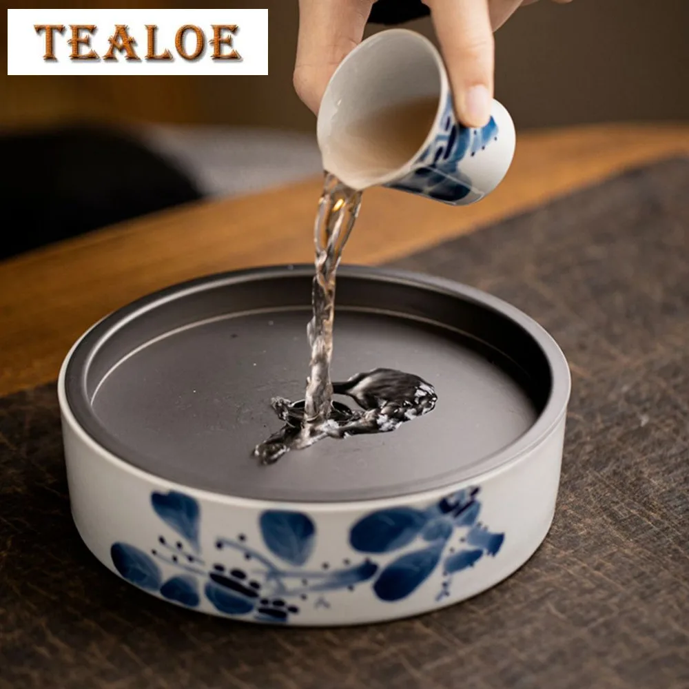 

230ml Hand-painted Persimmon Ceramic Circular Tea Tray Household Dry Brewing Holder Water Storage Small Table Teapot Base Teaset