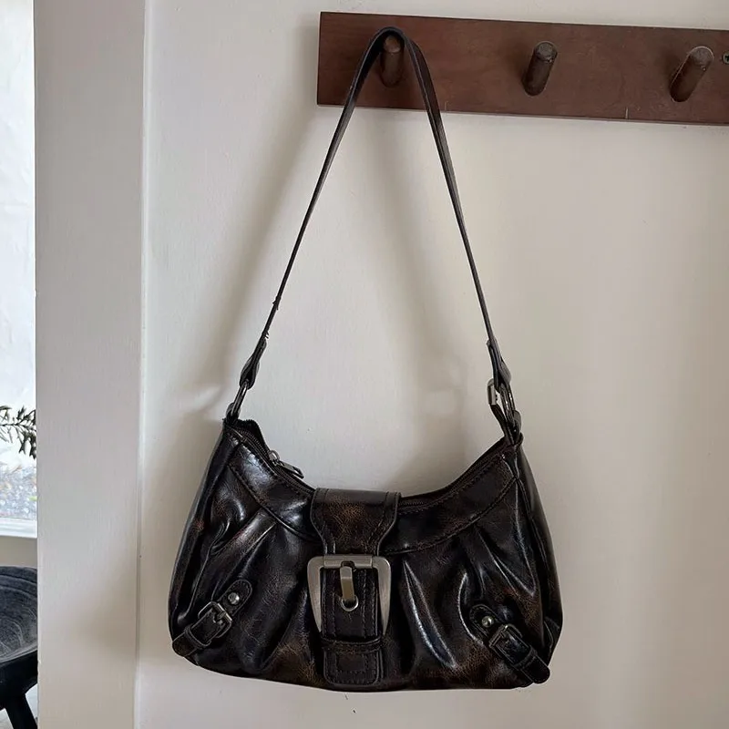 Punk motorcycle-style retro underarm bag, multi-functional large-capacity versatile shoulder bag