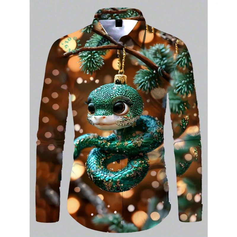 Colorful Snake Flower Pattern Hawaiian Shirts For Men Cool Animal 3D Printed Aloha Shirts Casual Loose Long Sleeve Tops Blouses