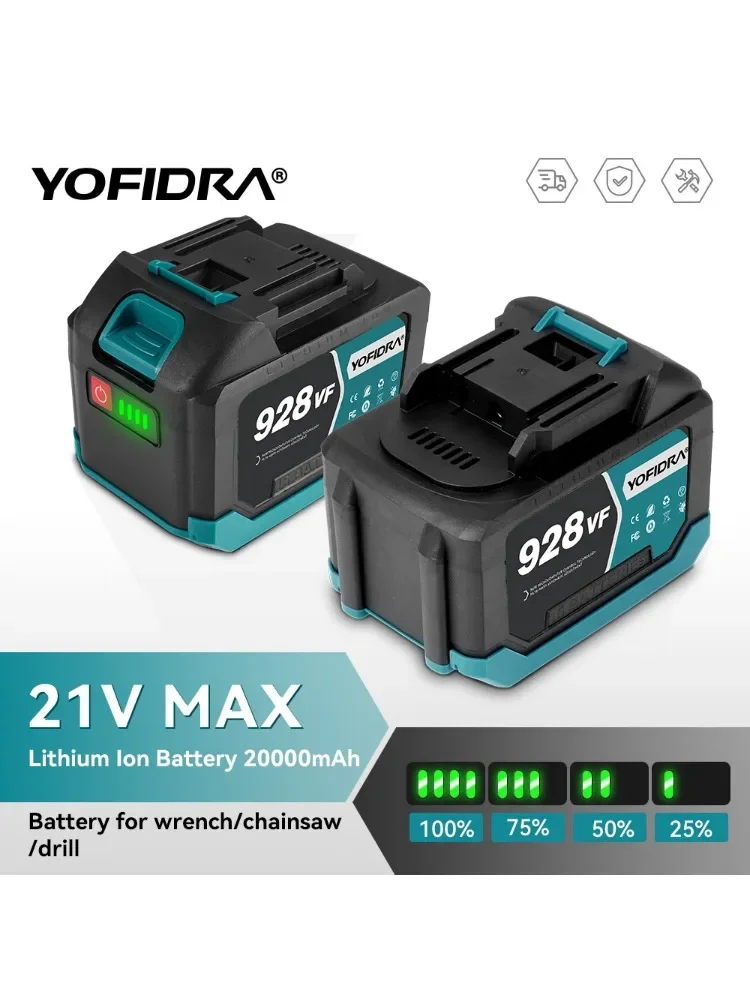 YOFIDRA 388VF 928VF Oplaadbare Lithiumbatterij 22500mAh 15000mAh Li-ion Batterij voor Elektrische Kettingzaag Boorsleutel Power Tool - afbeelding 2