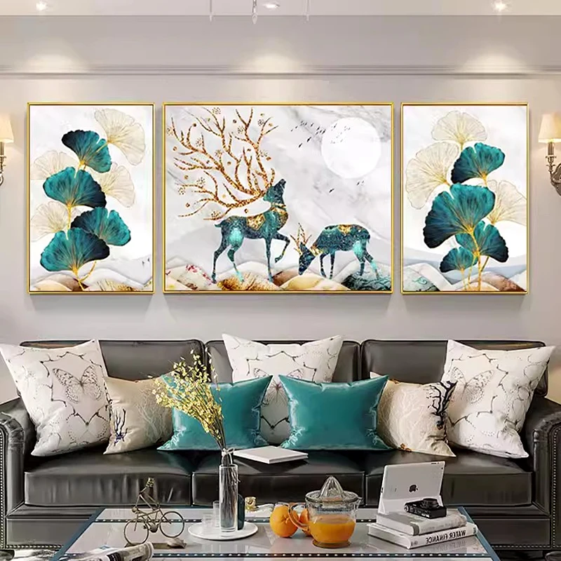 

Элегантная вышивка крестиком в европейском стиле с дизайном «Олень и листья», 3-в-1, серебряная вышивка для гостиной и офиса, простая роскошь, тренд 2024 года