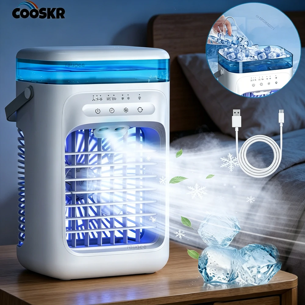 

Spray Fan 4 In 1 Mini AIr Conditioner Humidifier Air Cooler Night Light Portable Handle Mist Cooling Fan for Bedroom Office Fan