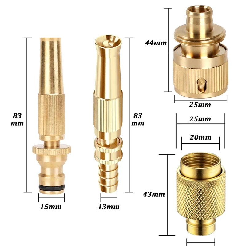 Aspersor de alta presión de latón, pistola de riego de jardinería ajustable, conector rápido, boquilla de pistola de agua de lavado de coches,