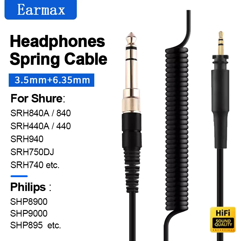 For SHP8900 SRH440A SRH440 SHP9000 SRH840A SRH840 SRH940 Headphone Replaceable 6.35/3.5mm to 2.5mm Headphone Spring upgradeCable