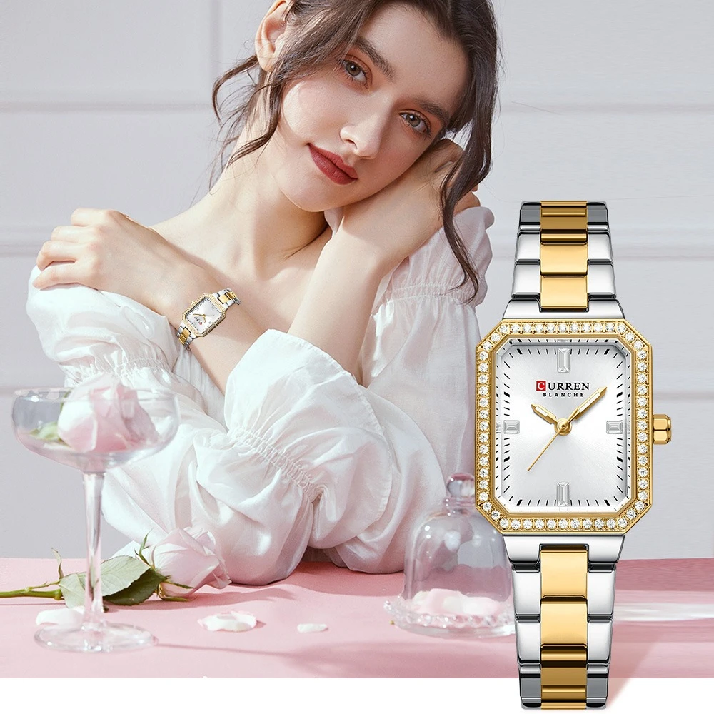 

Curren 9102, женские часы, модные часы со стальной полосой для отдыха, роскошные часы с инкрустацией бриллиантами, водонепроницаемые часы для женщин Montres Femmes