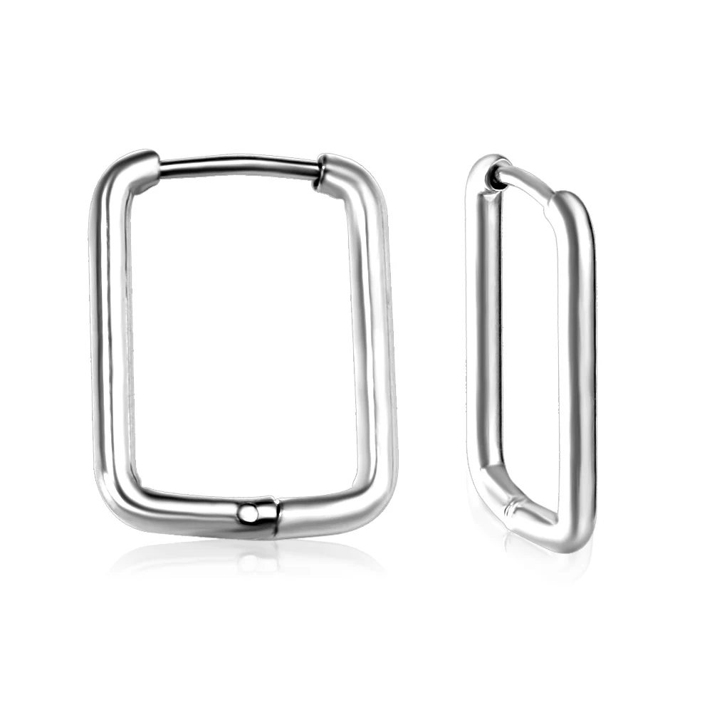 LUXUSTEEL Trendy Simple Rectangular U-Shaped Hoop Earrings Unisex Stainless Steel Thick Ear-Fitting Cartilage Earrings