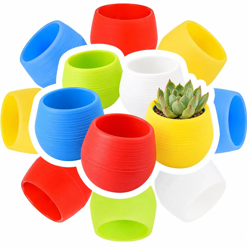 8/12PCS Random Color Round Succulent Pots Colorful Plastic Planters Indoor Outdoor Cactus Herb Planting Desktop Window Sill ZYF