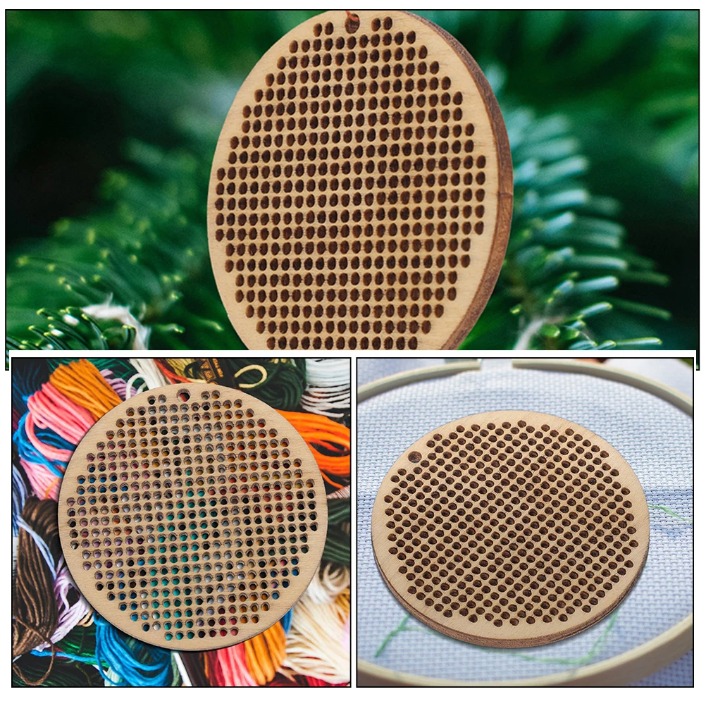 

6pcs Cross Stitch Chips Diy Wooden Ornament Blanks Smooth Durable Safe Wood For Pendant Necklace Bookmark Mini Wood Hoops Diy