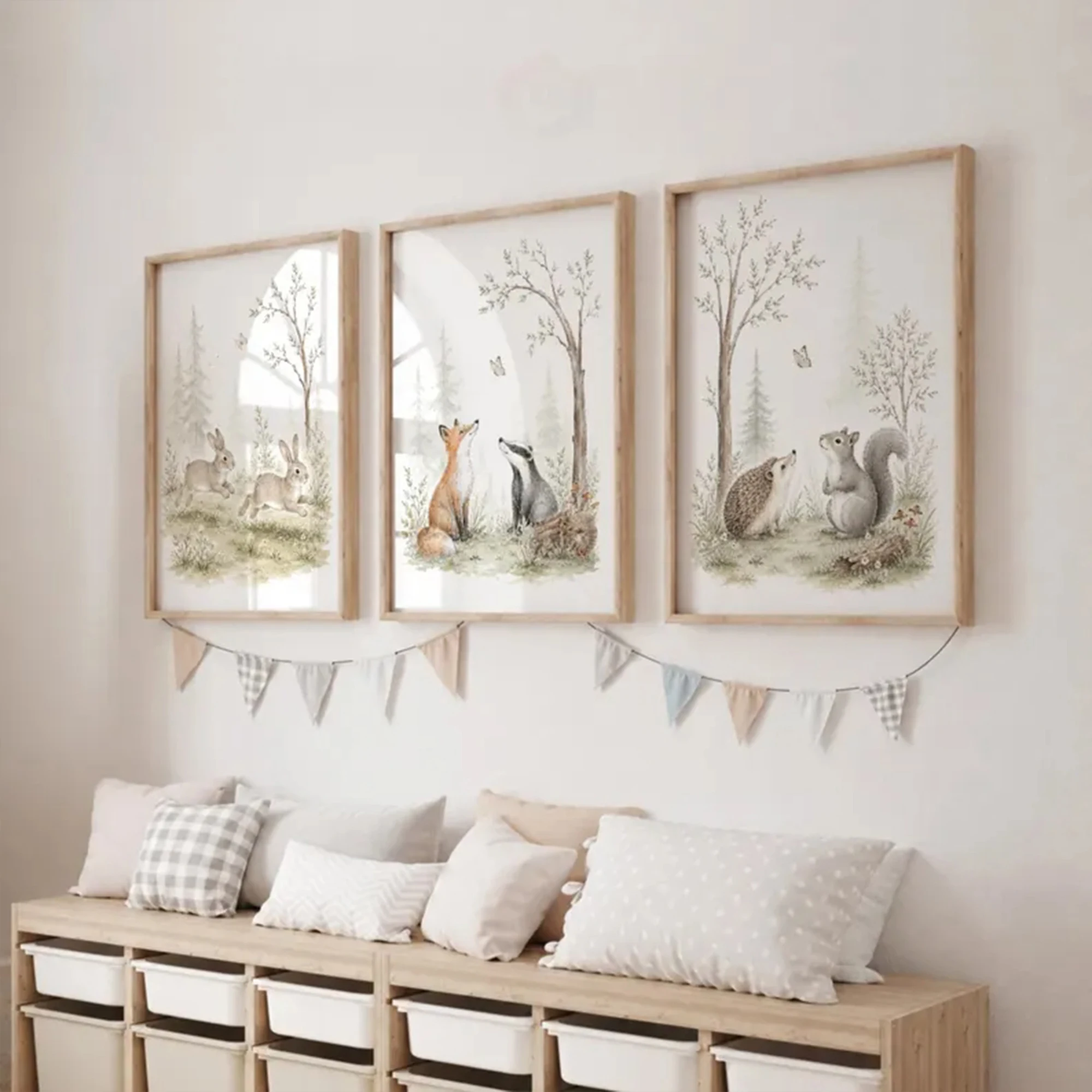 3pcs Modern Jungle Hare Fox Squirrel Wall Art Print Canvas Painting Poster Picture For Living Room,Bedroom Home Decor