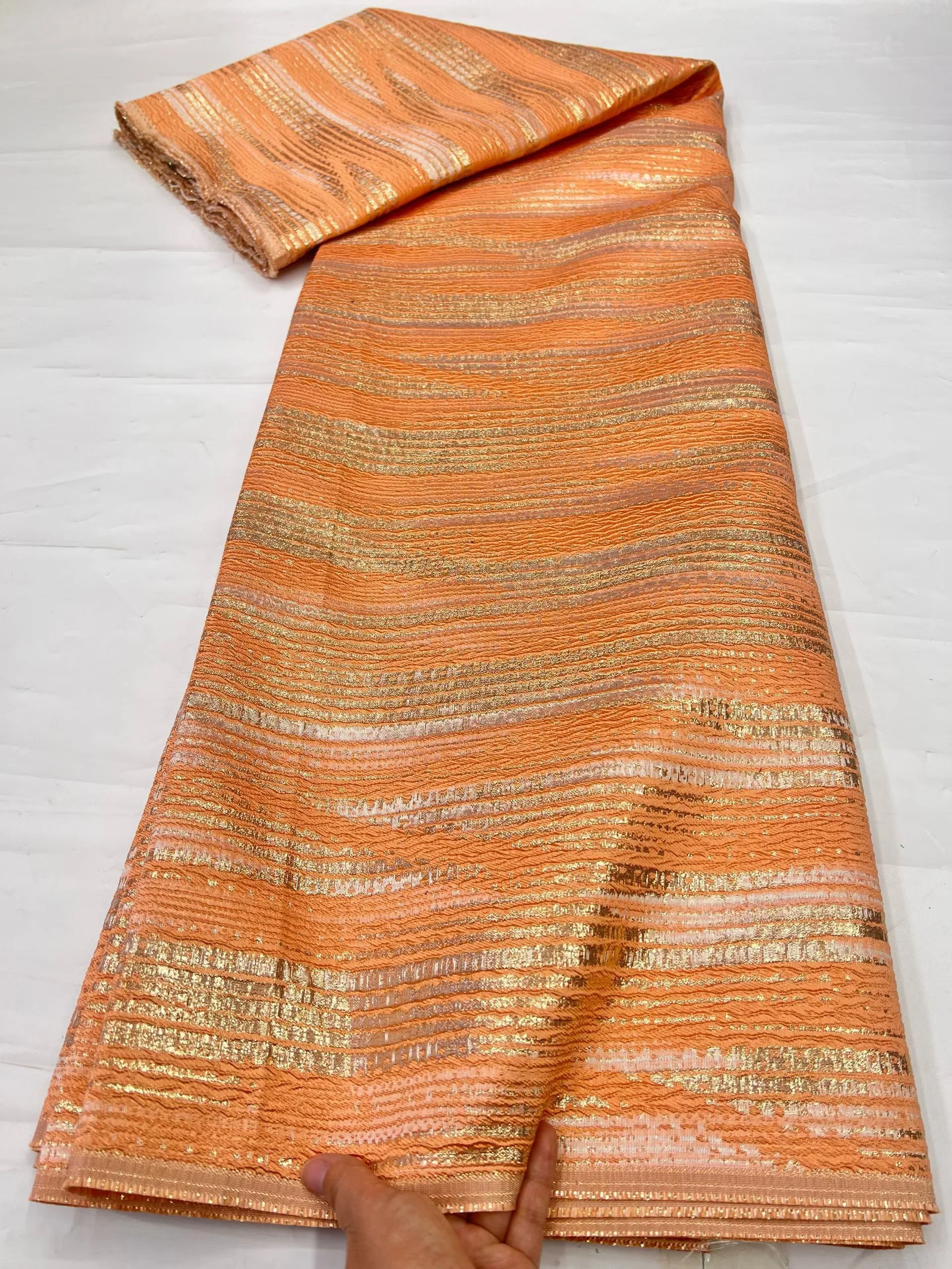 Orange African Jacquard Brocade Fabric Nigerian Floral Damask Gilding Lace Material Brocard Tissu 5Yards/pcs XS69-9