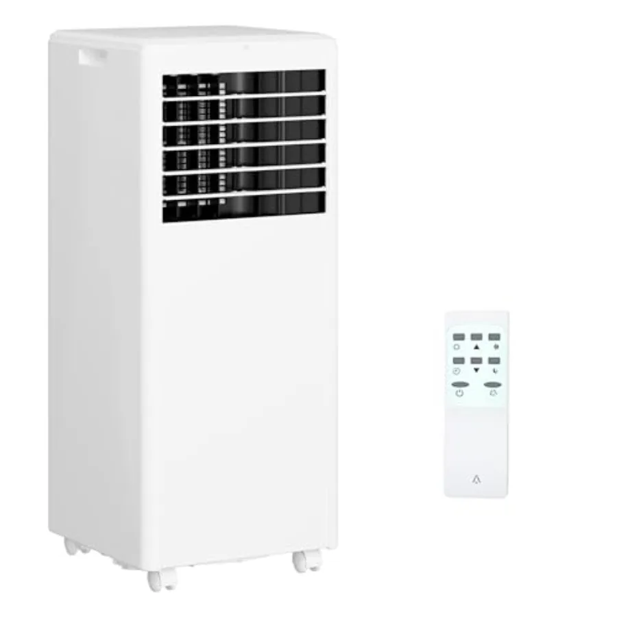 Portable 8000 BTU air conditioner with dehumidifier and fan for bedroom kitchen or office use, white ABS plastic housing, quiet