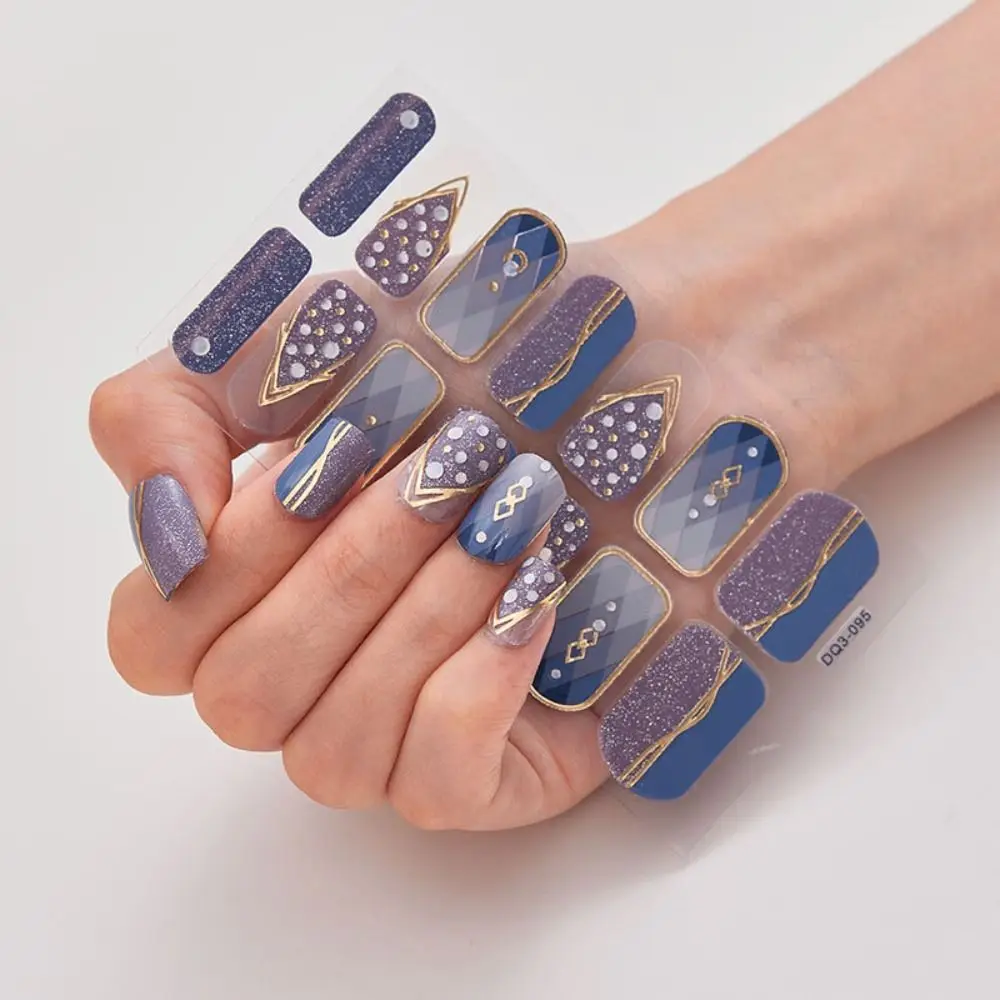 1 Folha/14 Peças de Adesivos de Gel para Unhas, Tiras de Gel Brilhantes Simples, Envelopamentos Completos de Gel para Unhas, Tiras de Esmalte em Gel C